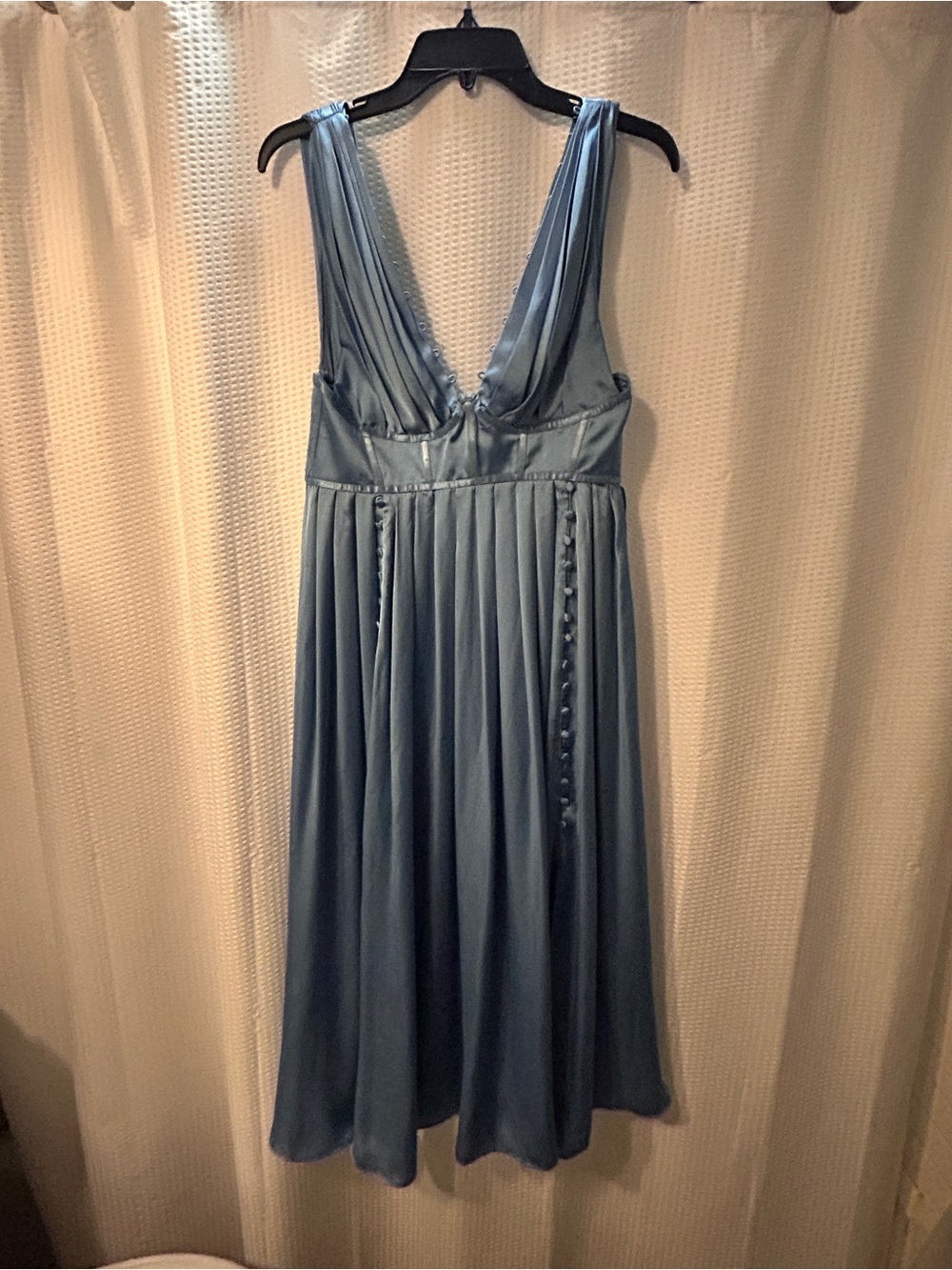 ASOS Satin Deep V Midi Dress in Dusty Blue